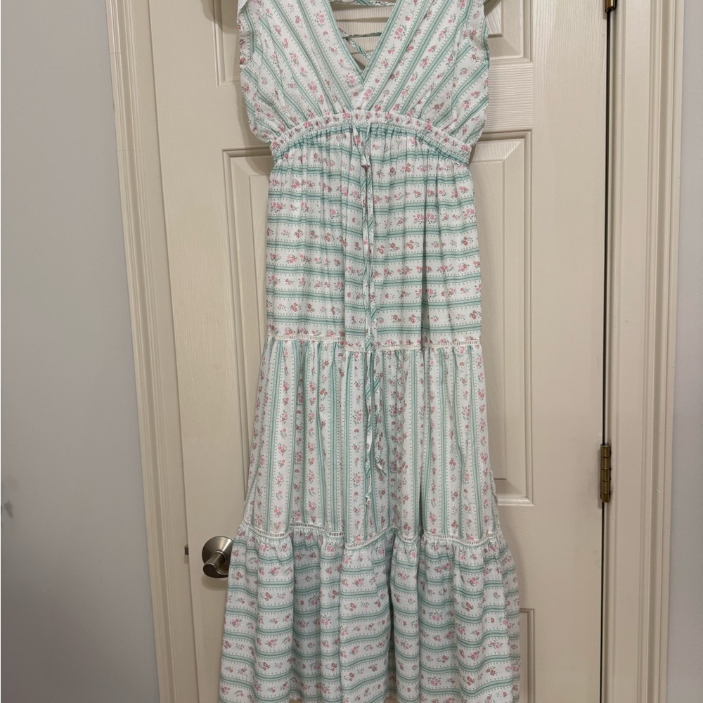 Striped Maxi Dress with Floral Pattern